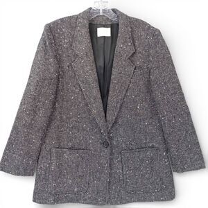 Pendleton Wool Tweed Blazer Jacket Women’s 12 Black White Vintage USA Lined